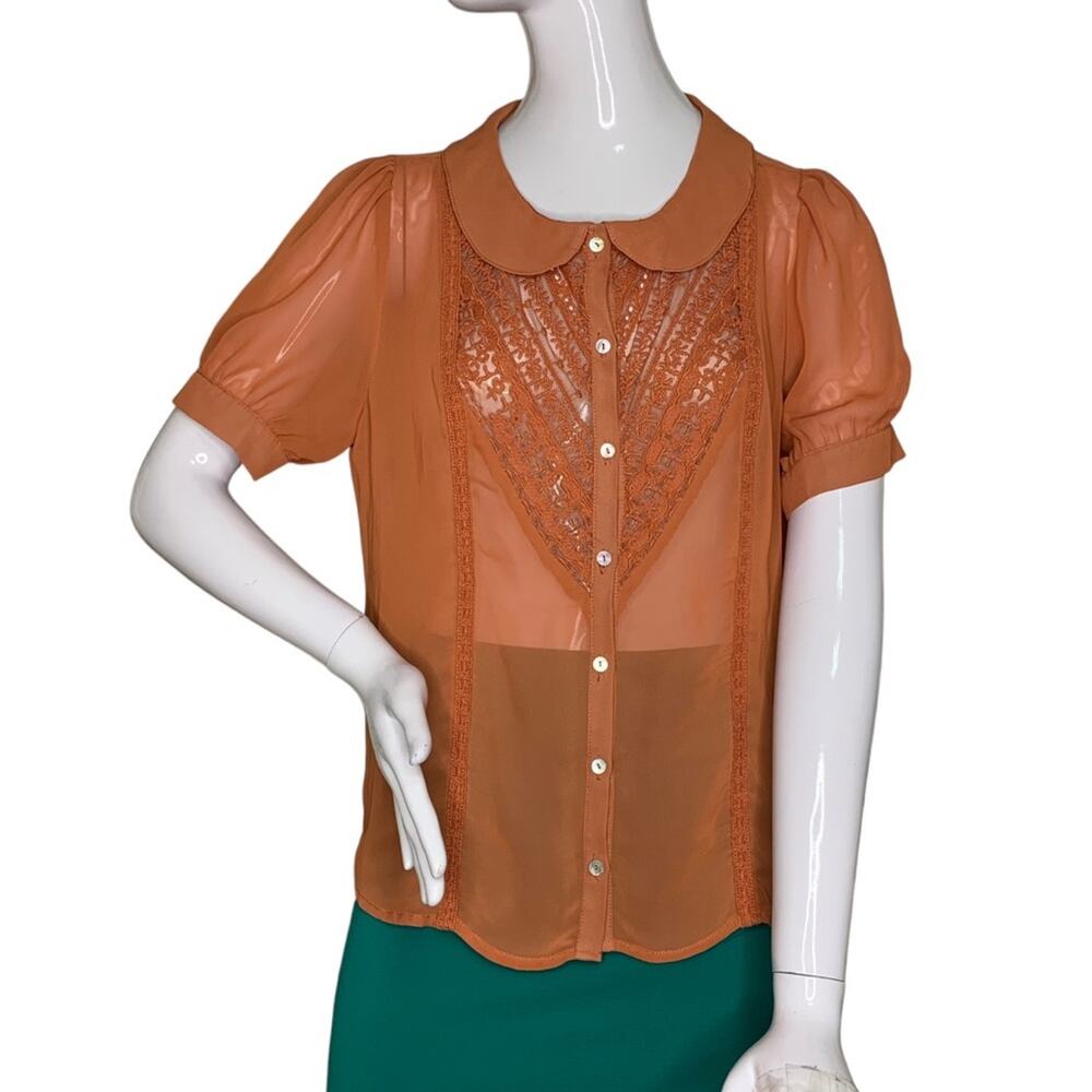 Forever 21 Sheer Top Asymmetric Collared Button Down Brown Size M